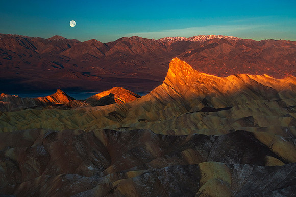 First Light and Moonset -Manly Beacon, Death Valley National Park