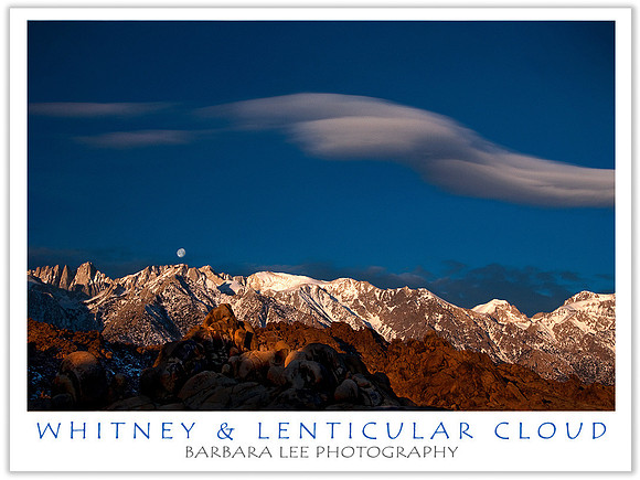 Lenticular Cloud and Moonset Over Mt. Whitney
